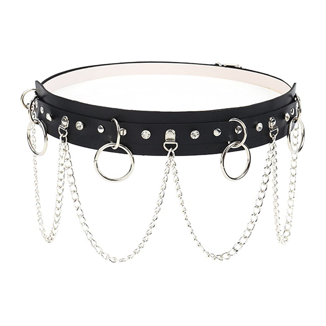 Daimay Punk Leather Waist Chain Belt PU Waistband O-ring Gothic Faux Leather Belts Rave Belt Nightclub Body Chains Leather Layered Body Chain Dance Party Body Accessories for Women and Girls