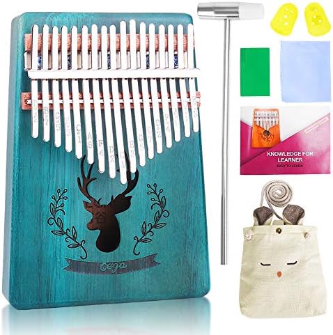 Kalimba 17 Keys Thumb Piano, Acacia KOA Thumb Instrument with Portable Bag, tuning hammer and study instruction for Music Fans Kids Adults (Blue)