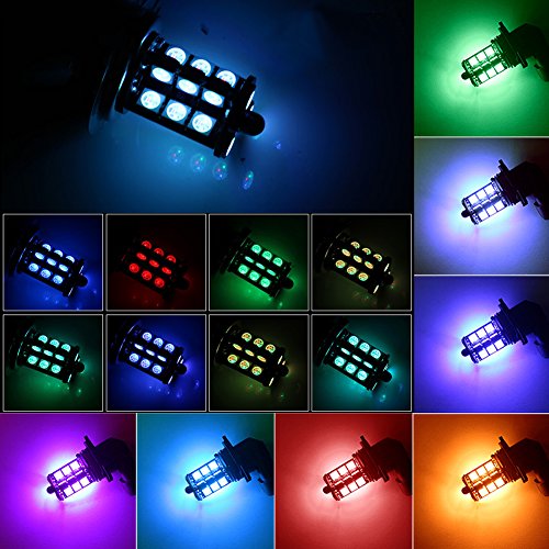 LEDHOLYT 2pcs 12V High Power 5050 27SMD Multicolor RGB LED Fog Lights for Cars Trucks Remote Control Flashing Lamp Bulb (9005)