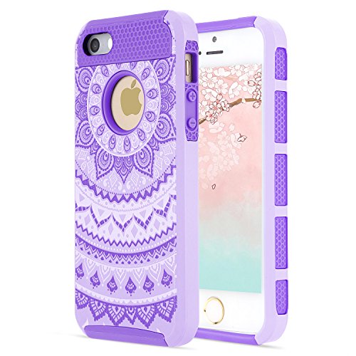 Cute Flower iPhone 5S Case Slim Case, Heavy Duty iPhone SE Case Shockproof Case iPhone 5 Cases for Girls, iPhone 5S Phone Case for Women,Hard PC iPhone 5 Silicone Case for iPhone Case iPhone 5S-Purple