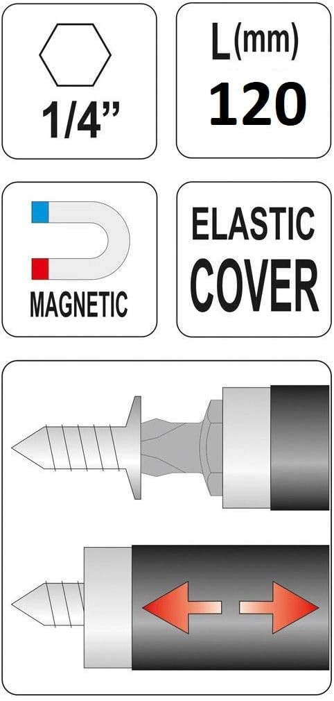 YATO Magnetic Screwdriver Bit Holder Self Retractable Guide Sleeve 120mm (YT-04671), Black, Variety pack - Image 3