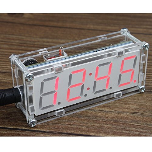 WINGONEER 4-Digit DIY LED Electronic Clock Kit Microcontroller 0.8inch Digital Tube Clock with Thermometer Hourly Chime Function DIY Kit Module - Red