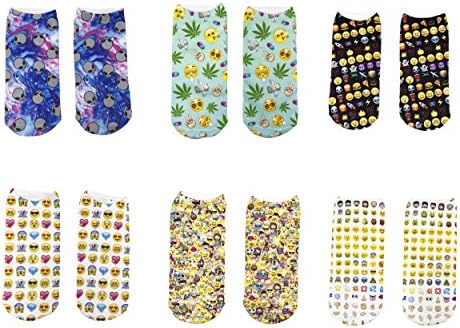 6 Pair Emoji Face Symbol White Comfy Low Cut No Show Ankle Socks for kid girl women Footwear