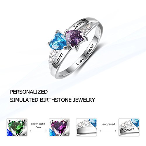 Diamondido Personalized Simulated Birthstone Promise Ring For Women - Custom Engraved Names, Couple Lover Ring, Great Gift - View #7
