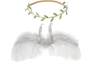 Kopida Unisex Newborn Baby Costume Outfit, Angel Wings + Leaves Hair Band Set, Photo Props for Babies Boys Girls
