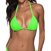 Suvimuga Women's Triangle Bikini Top Push up Padded Halter String Bathing Suits Top
