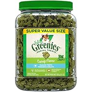 FELINE GREENIES Dental Cat Treats, Catnip Flavor, 21 Ounce Tub