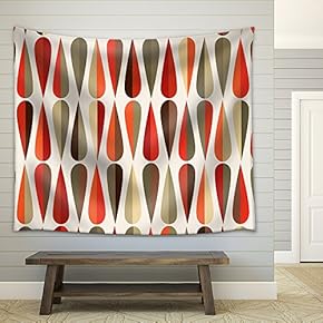 Vector - Mid-Century Modern Style Retro Seamless Pattern with Drop Shapes in Tones - Fabric Wall Tapestry Home Decor - 51x60 inches