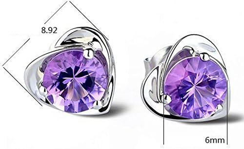 Jielin 925 Sterling Silver Diamond Heart-shaped Earrings 8.58.5mm (Color Purple)