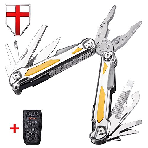 Multitool with Assisted Pliers Knife and Saw - Portable Ultimate Locking Multifunction Mini Tool EDC Set - Yellow Compact Tactical Every Day Universal Multi Function Tool Kit with Case - Grand Way