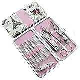Miss.AJ 12pcs Pink Stainless Steel Manicure Pedicure Ear pick Nail-Clippers Set Nail Care Set Pedicure Scissor Tweezer Knife Tool Trimming Eyebrow Tweezers Pliers With Pink PU Box