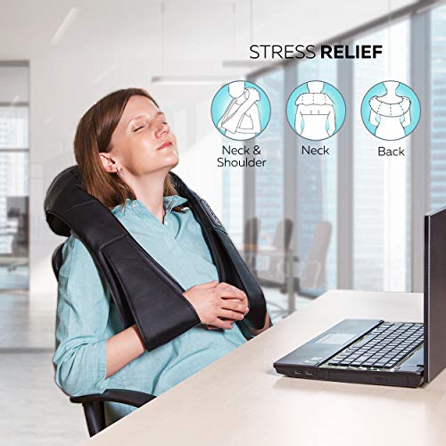 Shiatsu Portable Heated Massager - Deep Neck, Shoulder, Back/Lower Back, Legs & Foot Muscle Tension Relief - Electric Massaging Pad-Pillow w/ 8X 3D Kneading Nodes - for Home, Office Chairs, Car Seats