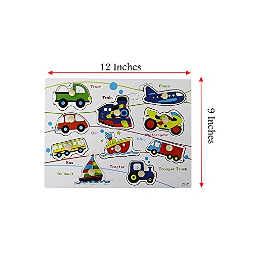Toy Cubby Kids Toddler Wooden Pegged Vehicles Puzzle Board Set- 2 to 4 inches Vehicle Puzzle Piece
