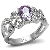 316L Stainless Steel Oval Lilac Color Cubic Zirconia Filigree Ring