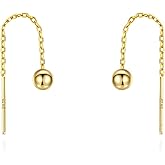 Cute Short Threader Earrings Silver Gold Black Chain Link Ball Dangle Drop Pull Through Earrings Minimalist