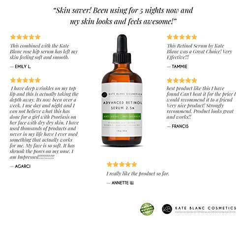 Retinol Serum 2.5% with Hyaluronic Acid & Vitamin E for Face, Acne Scars, Dark Spots by Kate Blanc. Professional Anti-Aging Topical Facial Serum, Anti-Wrinkle, Reduce Appearance of Fine Lines (1oz) - Thumbnail 3