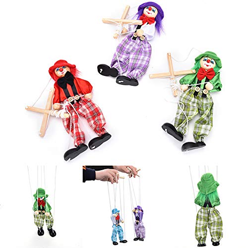 HsgbvictS Toys for All Ages Kids Pull String Clown Puppet Wooden Marionette Handcraft Toy Joint Move Doll Colorful, Pull String Design, Kids Toy - Blue