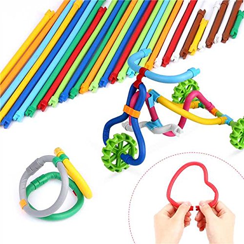 Peradix Steckspiel Bastelset Kinder Steckspielzeug Weiche Flexibel Verdrehbare Bunte Verriegelte Stöcke DIY 109 PCs mit Aufbewahrungsbeutel