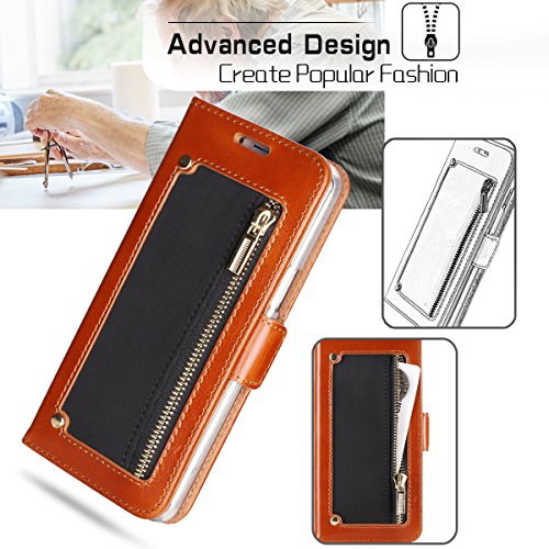 Galaxy S9 Plus Case, Galaxy S9 Plus Wallet Case, Homelove Premium Genuine Leather Wallet Case with [Zipper Coin Pocket] and [Kickstand Feature] for Samsung Galaxy S9 Plus Black+ Brown - Thumbnail 2