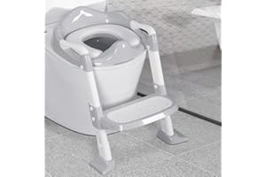 BRINJOY Potty Training Seat with Step Stool Ladder, Foldable Toddler Potty Seat for Toilet w/Splash Guard & Cushioned Seat, 2 in 1 Potty Training Toilet for Girls Boys w/Anti-Slip Pad