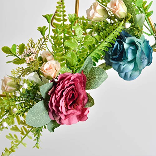image for Pauwer Floral Hoop Wreath Set of 3 Artificial Rose Flower with Fern Gr