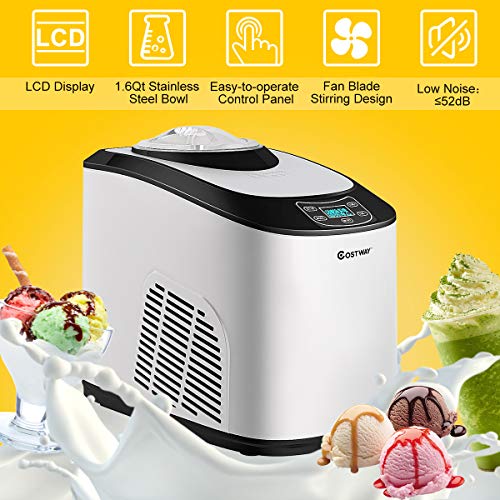 COSTWAY Ice Cream Maker, 1.6 Quart Automatic Ice Cream Machine Electric