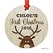 Andaz Press Personalized Laser Engraved Wood Christmas Ornament with Gift Bag, Baby's First Christmas 2024, Round, Reindeer, Custom Name, 1-Pack, Baby Shower Ideas