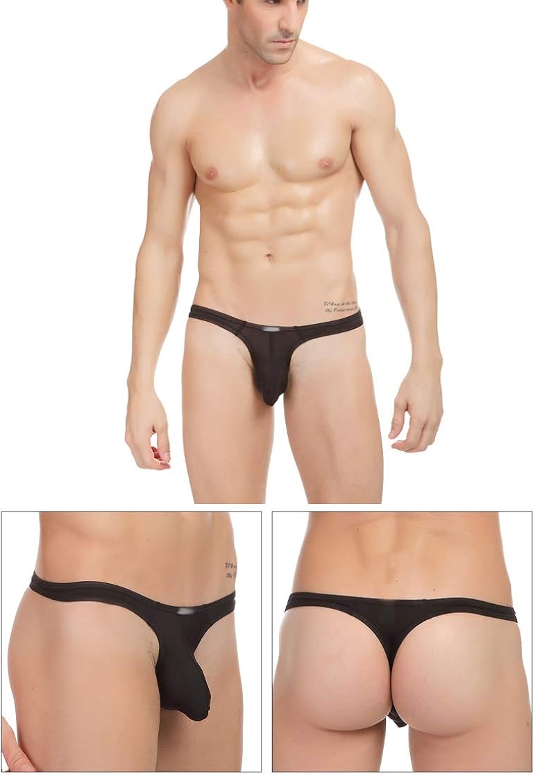Men's Nylon Thongs Underwear Sexy Low Rise Bulge Pouch Briefs Pack of 3 at  Men’s Clothing store