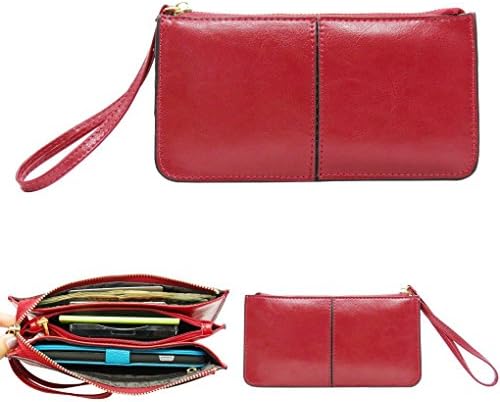 Smart phone Leather Wristlet, LifeUP Women's Soft Leather Clutch Wallet with Wrist Strap /Card slots/ Cash pocket Fit Iphone6 /6s / Samsung Galaxy S4 (Red)