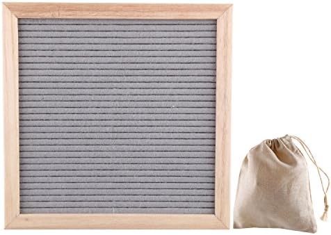 JINGOFFICE Changeable Felt Letter Board, 10"×10", Includes Solid Wooden Frame and 290 Plastic Letters, Numbers, Punctuaion, Wall Mounting Hook, Plus Free Letter Bag Made of Cottom-ramie Fabrics (Gray)