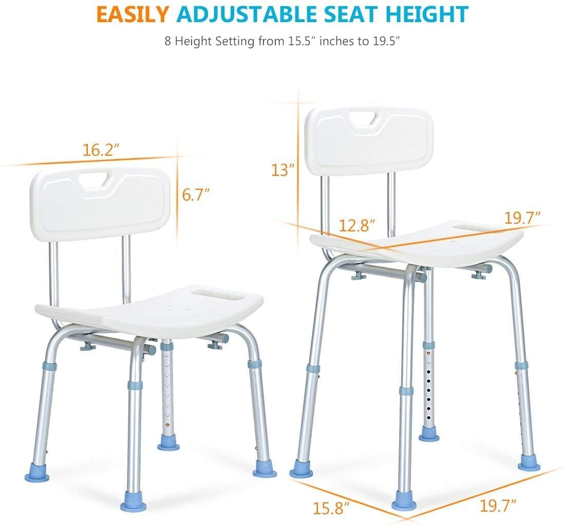 OasisSpace Heavy Duty Adjustable Shower Seat 300lbs, Medical Tool-Free Assembly Bathtub Shower Chair Seat Bench with Removable Back for Handicap, Disabled, Seniors & Elderly