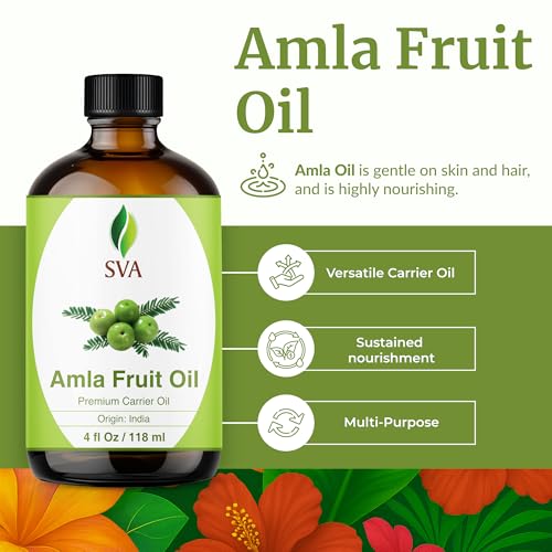 SVA Amla Oil – 4 Fl Oz (118ml) – 100% Pure Cold Pressed Indian Gooseberry Oil – Carrier Oil for Hair Care, Scalp & Skin Nourishment – with Dropper