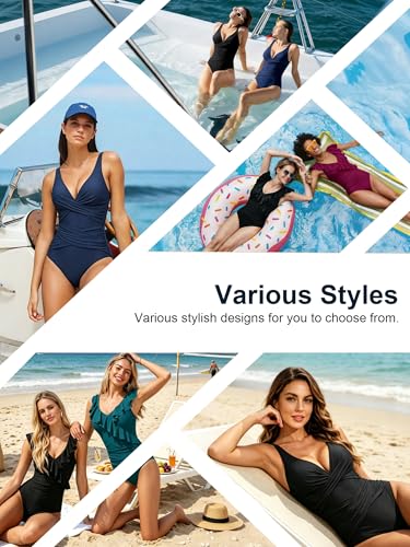 Woflebel Women's Plus Size Reducing Shaper Swimsuit, Tummy Control with Ruffles, Cross V Neck, Swimming Pool Beach Swimsuit, Size S-XXL