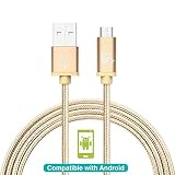 LAX Gadgets Braided Nylon Micro USB Charging and Data Sync Cable, 480 Mbps Data Transfer via USB 2.0 (10 Feet, Gold)