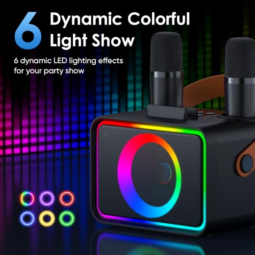 ultramic Karaoke Machine, Portable Bluetooth Speaker with 2 Wireless Microphone for Adults Kids with LED Lights Power Amplifiers, Karaoke Microphone PA System Supports USB,Gift for Party(Black)