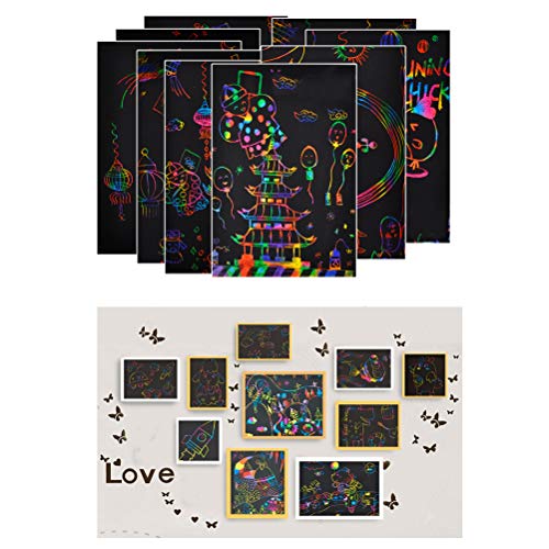 YOTINO Rainbow Painting Paper, Rainbows Scratch Paper Activity Set, Scratch Off Paper Engraving Art Set for Kids & Adults to Decorate, Arts and Crafts Gift Idea for Adult Kids - Thumbnail 6