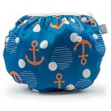 Large Nageuret Reusable Swim Diaper, Adjustable & Stylish Fits Diapers Sizes 4-7 (Approx. 20-55lbs) Ultra Premium Quality for Eco-Friendly & Swimming Lessons (Anchors)