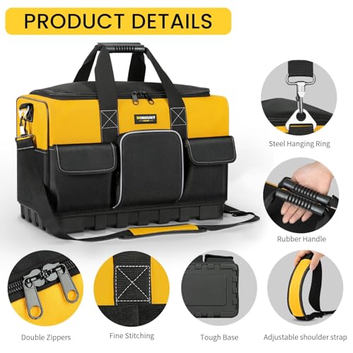 LBOYLOVE® Tool Bag, 20-inch Tool Organisers, 600 Denier Large Tool Bag for Home DIY & Equipment Storage, Yellow and Black (50cm/20inch)