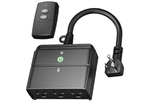 BN-LINK Outdoor Indoor Wireless Remote Control 3-Prong Outlet Weather Proof Heavy Duty 15 AMP Compact (Black) 3 Grounded Outlets with Remote 6-inch Cord 100ft Range ETL Listed