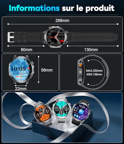 Men's Smart Watch with 1000 mAh, 1.85 Inch Smartwatch with Bluetooth Call, 100+ Sports Modes/LED Lamp, IP68 Waterproof, Heart Rate Sleep Monitor for iOS Android 2 Black Bracelet