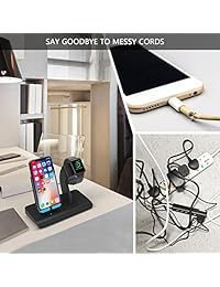 Soporte de carga Qi inalámbrico para Apple Watch, iPhone X, base de carga, soporte para Apple Watch Series 3 2 1 & Nike, iPhone X 8 8 Plus & Samsung Galaxy S9 S9 Plus Note 8, Negro