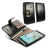 Alston Craig Genuine Vintage leather E-scape wallet case cover (with RFID Blocking) for iPhone 6 PLus - Black (Red striped)