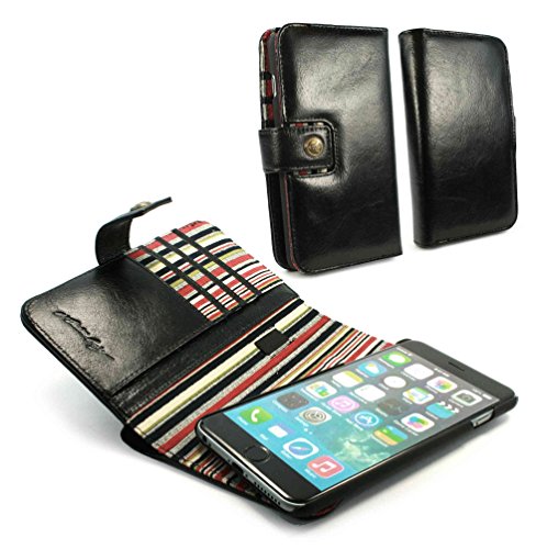 Alston Craig Genuine Vintage leather E-scape wallet case cover (with RFID Blocking) for iPhone 6 PLus - Black (Red striped)