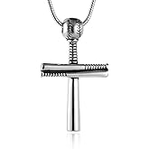 HZMAN Baseball Cross Sports Pendant Stainless Steel Baseball Bat Cross Necklace, Large and Small