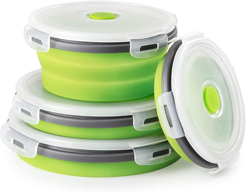 Almacenamiento de cocina y despensa Verde 4 Pcs Recipientes de Silicona