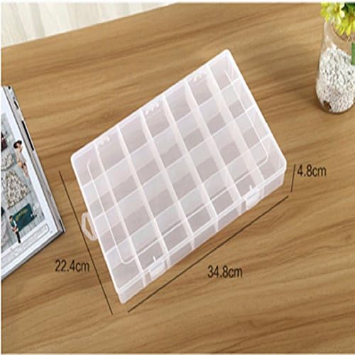 Hard Plastic Clear Adjustable 28 Compartment Plastic Storage Box Jewelry Earring Case (White)