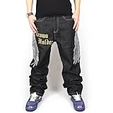 Pizoff Men's Hip Hop Baggy Jeans Denim with Exaggerated Embroidery
