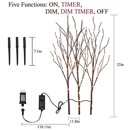LITBLOOM Lighted Brown Willow Branches 30IN 150 LED Plug in with Timer and Dimmer Tree Branch