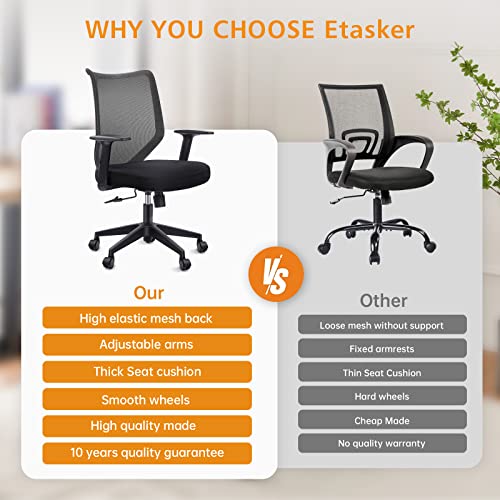 Etasker Ergonomic Office Chair Home Mesh Desk Chair With Adjustable Arms Mid Back Computer