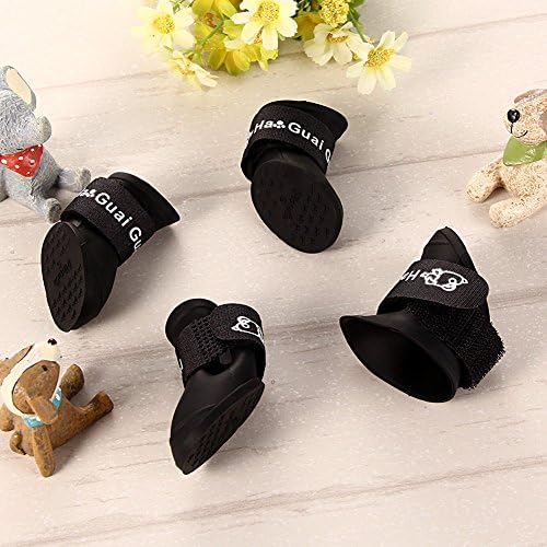 UNAKIM--4PCS Dog Puppy Pet Chihuahua Shoes Boot Rain Boots Waterproof Anti-Slip Size-S (black)